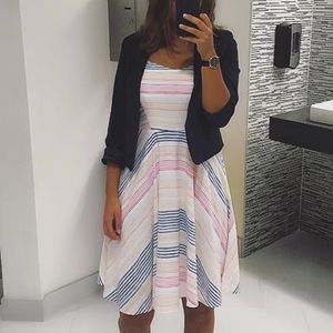 White & multi-color stripe skater dress